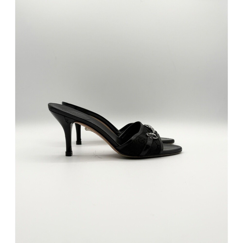 Gucci Black Leather Mules Canvas GG Logo Silver Horsebit Heels Y2K Size EU 35.5 - Picture 4 of 14